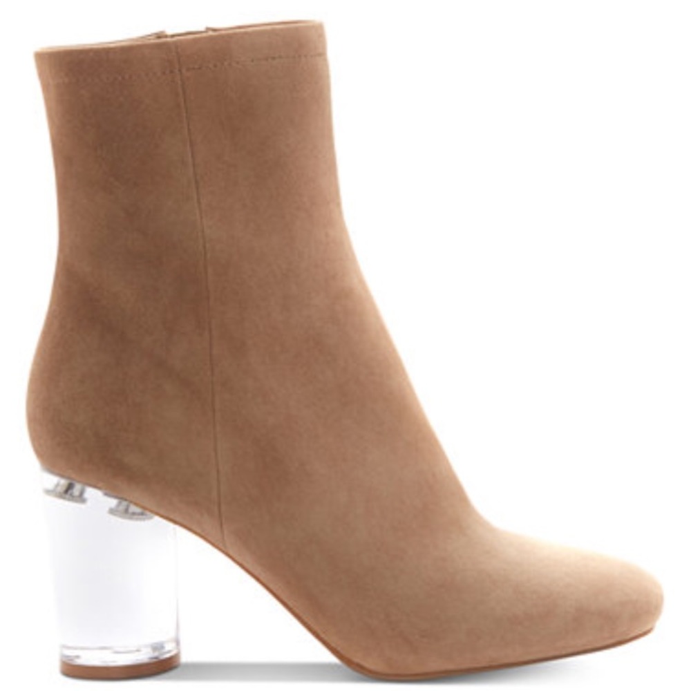Fawny Suede lucite heel bootie